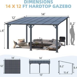 Alternative view of Aecojoy 14×12 ft Aluminum Pergola with Canopy