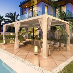 Alternative view of EROMMY 12’x24′ Outdoor Louvered Pergola Gazebo